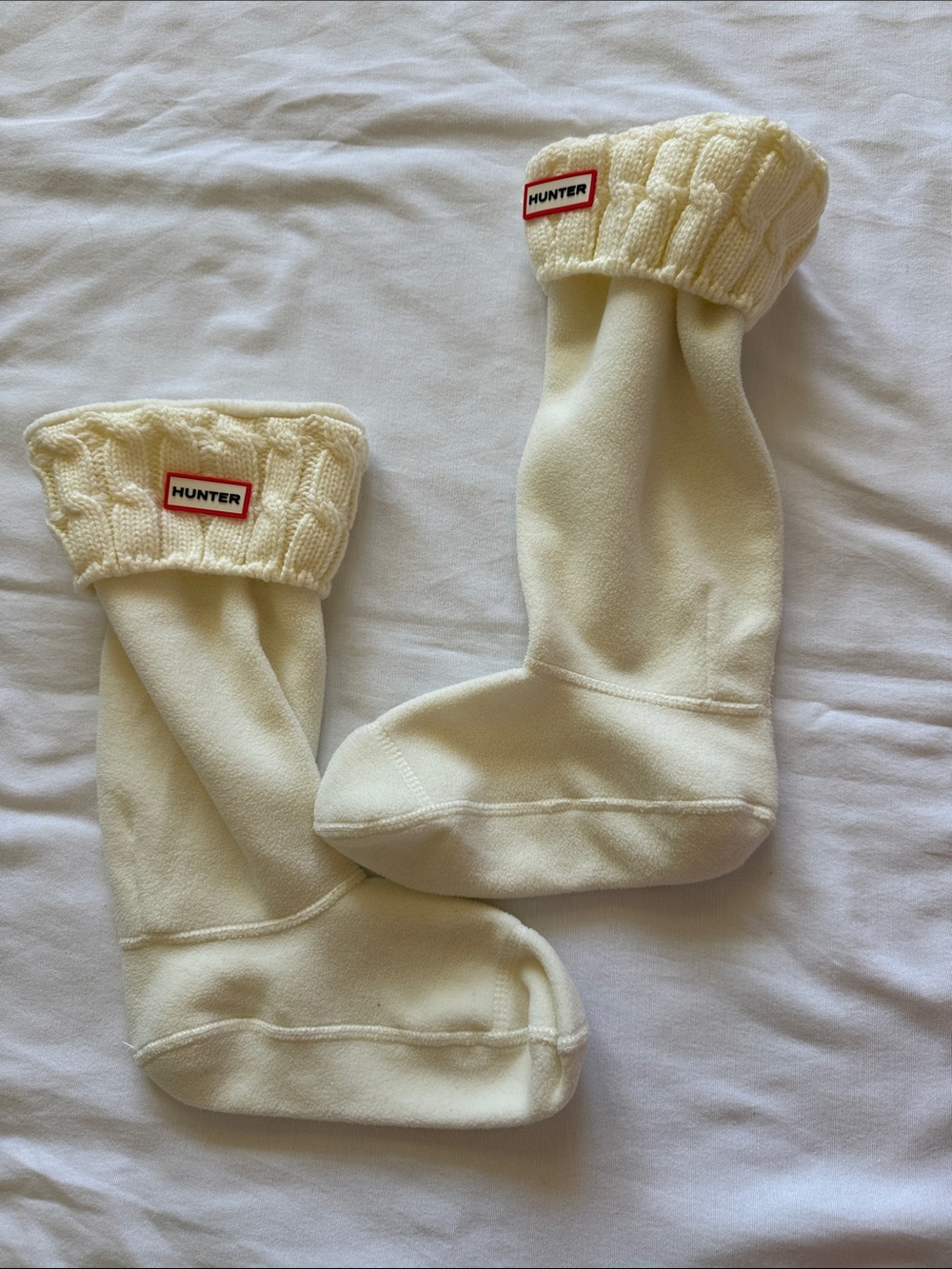 Hunter Cream Fleece Boot Liners with Cable Knit Cuff